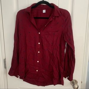 Red button up with black polka dots